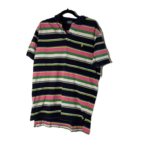 Polo Ralph Lauren Rainbow Horizontal Stripe VTG 90s Men's L Polo Shirt - Picture 1 of 4